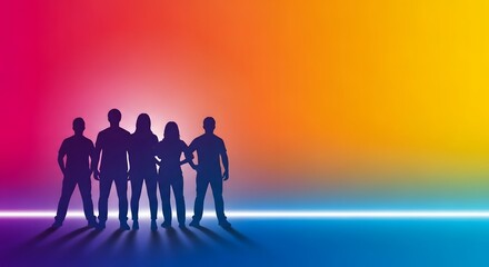Fototapeta premium Group Silhouettes on Vibrant Gradient Background with Copy Space 