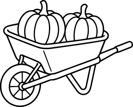 Doodle outline of a wheelbarrow full of harvest pumpkins