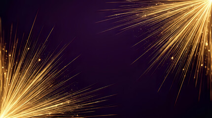 Obraz premium Diagonal streams of golden sparkling light rays crossing against dark background