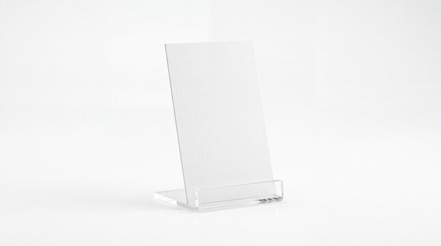 A clear acrylic stand on a white background, ready to display information or art.