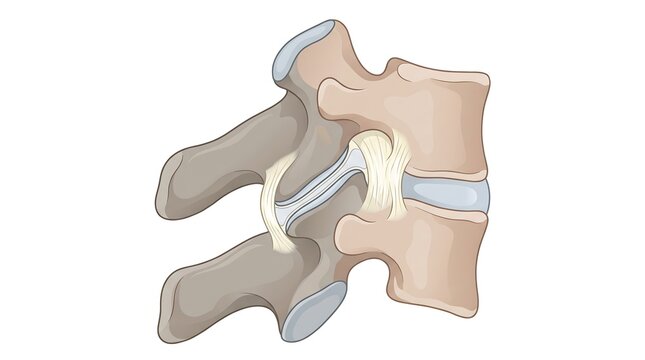 Illustration showing human spinal vertebrae and cervical facet joint connection