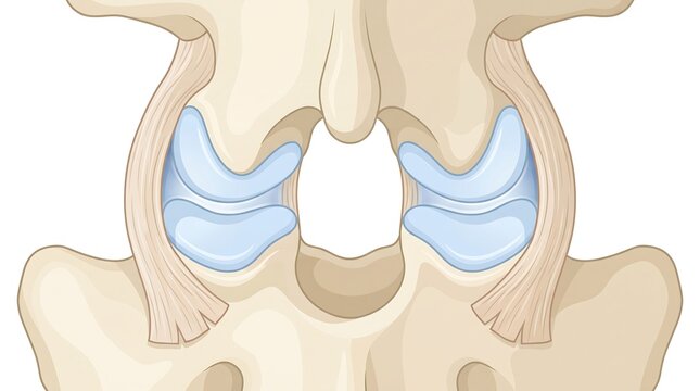 Illustration of human lumbar vertebrae l5 s1 zygapophysial facet joint anatomy