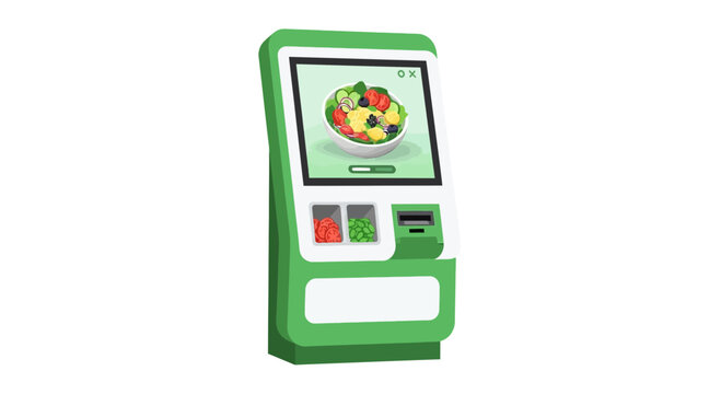 Automated Self-Service Healthy Salad Vending Machine Kiosk for Digital Food Ordering and Fresh Meal Delivery Illustration
