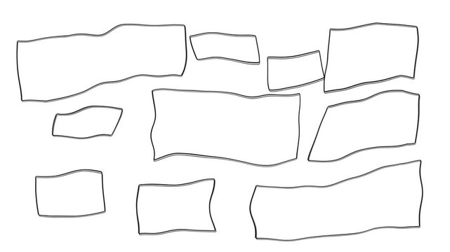 Hand Drawn Irregularly Shaped Rectangular Boxes and Squares Arranged in a Scattered Pattern on a White Background with Black Outline Borders for Text or Notes