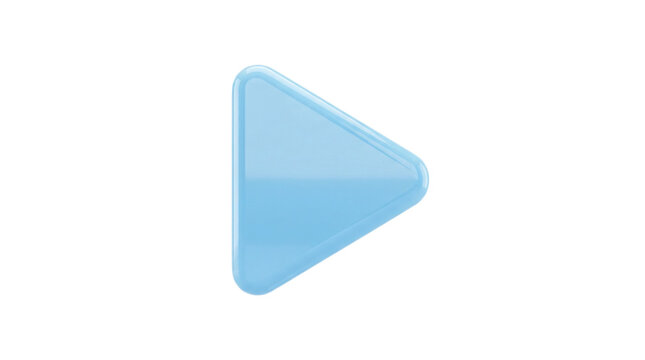 Glossy light blue play button icon isolated on white background for digital media interface
