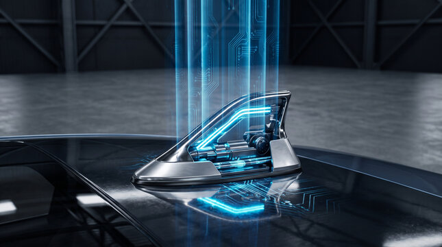 Quantum satellite over the air OTA data receiver antenna on car roof