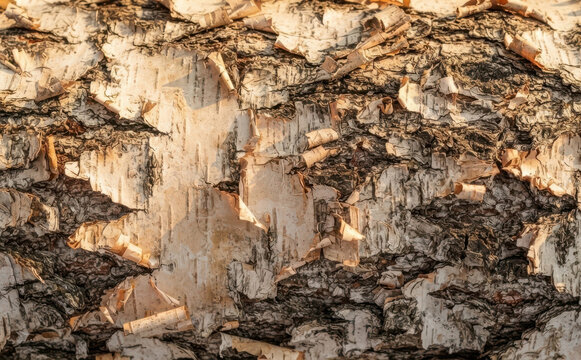 Detailed close up of peeling white birch bark texture natural background pattern for rustic design concepts