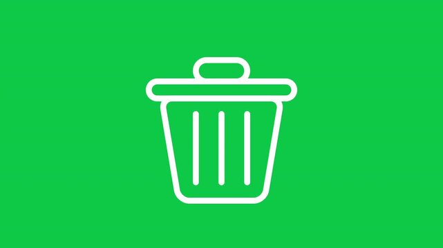 Animated Trash Can Recycle Bin Delete File Interface Icon on Green Screen