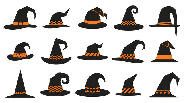 Halloween witch hats with orange trims collection