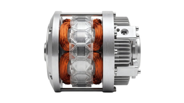 Industrial Electric Motor Component with Copper Windings Isolated on White.