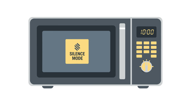 Modern Grey Microwave Oven Illustration with Silence Mode Feature on White Background