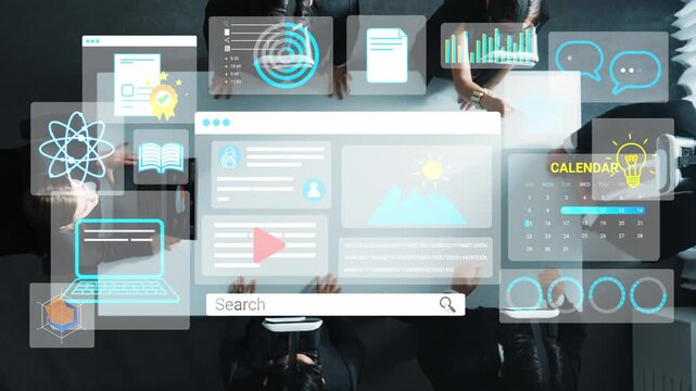 Digital workspace with various applications and tools displayed on screen, illustrating modern technology and productivity in a business environment. Entropy.