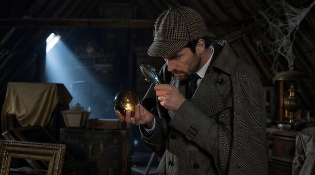 Investigator Examines Mysterious Glowing Orb in Dusty Attic