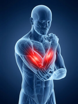 Human Male Anatomy Illustration Showing Chronic Elbow Joint Pain Inflammation