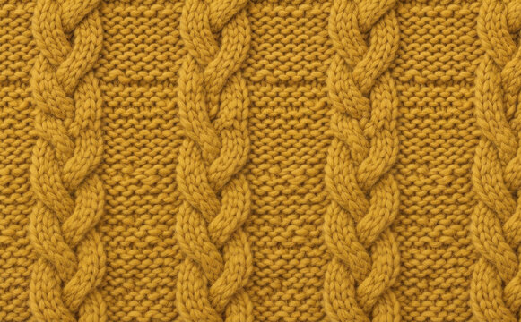 Yellow knitted cable pattern sweater texture background close up for winter fashion apparel design concepts and cozy lifestyle wallpapers