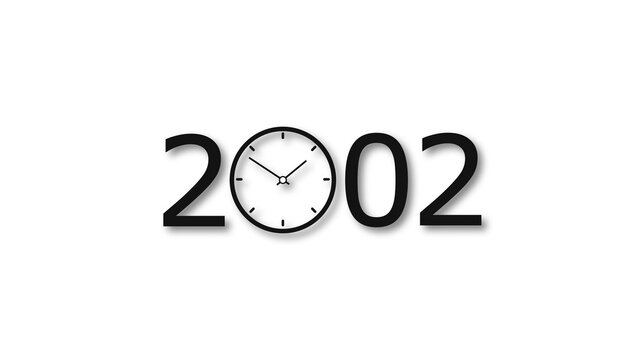 2002 Year clock icon design on white background. Digital clock icon and calendar icon looped 4k illustration.