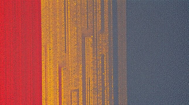 Bold hues of red orange and gray interact on a textured surface creating an abstract representation of rhythm and movement in contemporary art