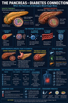 Pancreas and Diabetes Connection Medical Infographic Showing Type 3c Pancreatogenic Diabetes