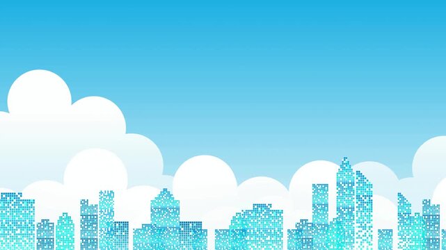 Digital cityscape against blue sky 4K