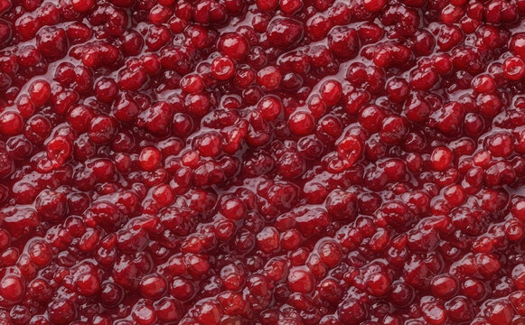 Macro closeup of lingonberry jam texture background, sweet red berry preserve spread and organic fruit topping for culinary recipes and dessert concepts