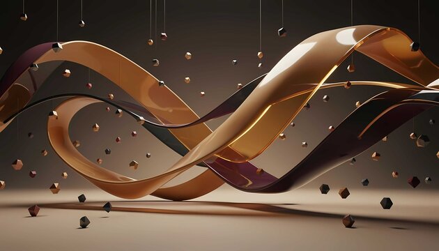 Futuristic architectural background featuring dynamic ribbons and metallic textures