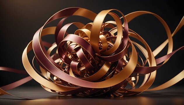 Elegant 3D visualization of suspended geometric structures in warm tones