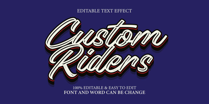 Vintage Custom Riders Text Effect, Retro Script Font Style for Motorcycle and Biker Graphic Design