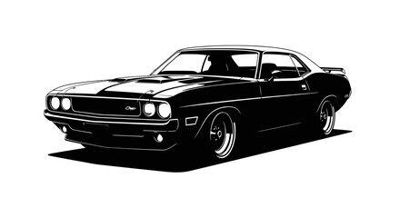 Naklejka premium Classic muscle car illustration side view black silhouette