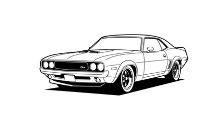 Naklejka premium Classic muscle car outline rendering with sharp lines and bold design