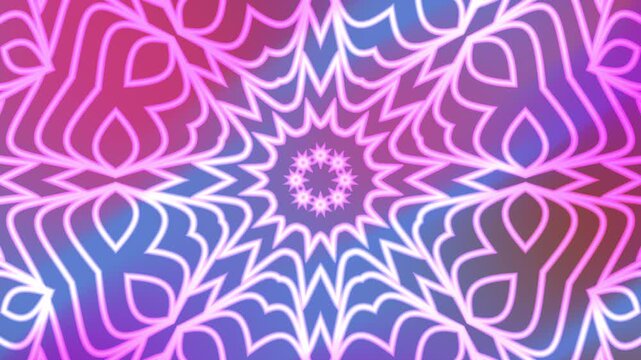 And detailed neon pink and blue mandala pattern. Ideal for backgrounds, textiles, and unique design elements for digital or print projects.