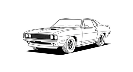 Fototapeta premium Classic american muscle car illustration with stylized lines
