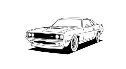 Fototapeta premium Classic american muscle car outlined vector art isolated on white