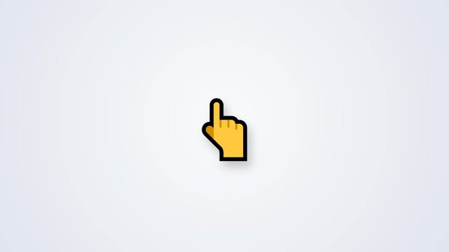 Yellow pointing hand cursor icon click elegant effect on a light background.