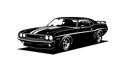 Naklejka premium Classic american muscle car silhouette with stripes