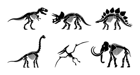 Dinosaur Skeletons Collection, Prehistoric Animal Fossils, Ancient Creatures Vector Icons © Ayush