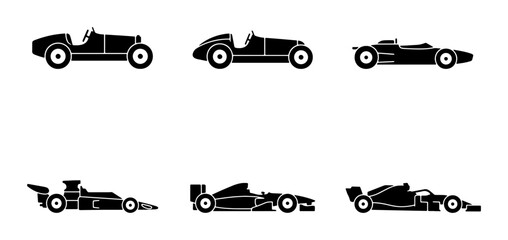 Fototapeta premium Vintage Race Cars, Modern Formula 1, Classic Sports Cars, Speed Vector Icons Set