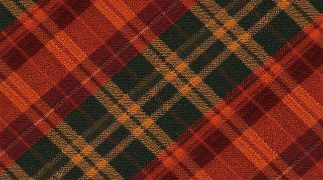 Warm Autumn Plaid Pattern: Cozy Orange, Red & Green Tartan Fabric Texture Background