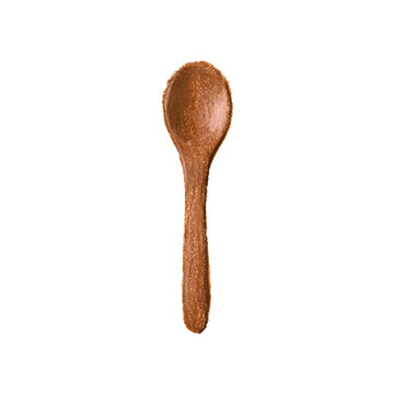 Wooden Cooking Spoon Hand Drawn Oil Pastel Illustration Isolated