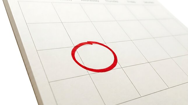Red circle drawn on a blank white calendar page