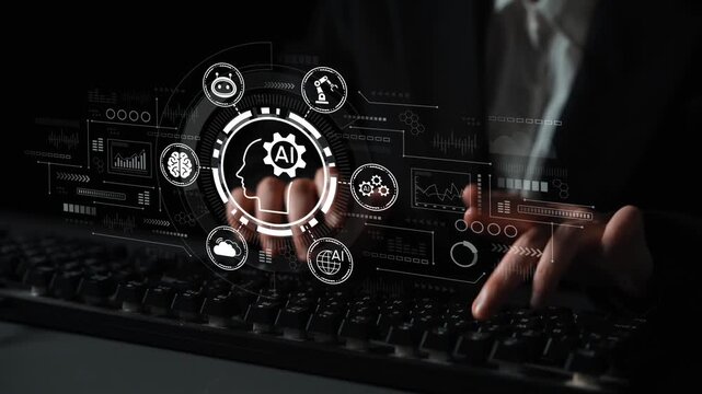 Concept of Artificial Intelligence and Human Interaction with Digital Technology Represented by Hands on Keyboard and Innovative Graphics. Entropy.
