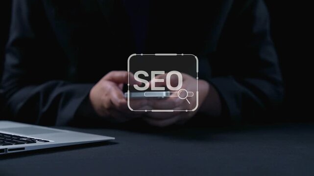 SEO concept for improving SEO visibility, with SEO related digital tools and SEO performance icons shown in an focused layout for strategic marketing. Elide