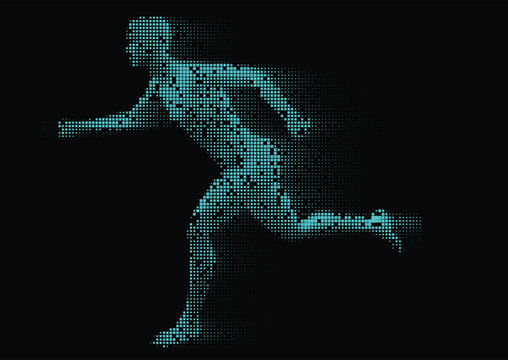 Digital Running Athlete Silhouette with Futuristic Technology Effect