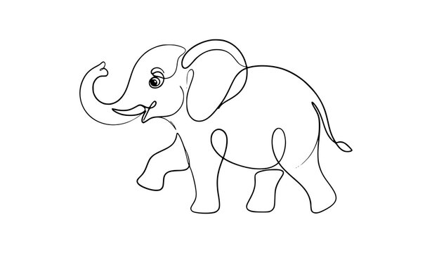 Playful Elephant Continuous Line Art Hand Drawn Vector Illustration