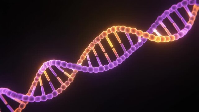 Glowing RNA Helix Strand in Violet and Amber Dark Background
