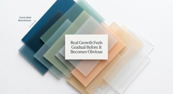 Layered Translucent Material Samples in a Gradient Palette with Inspirational Text