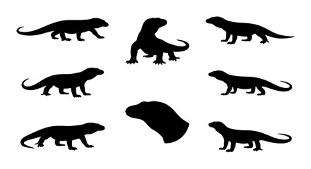 Obraz premium Komodo Dragon Silhouettes, Reptile Vector Icons, Wildlife Animal Shapes, Nature Graphic Elements