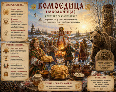 Slavic Maslenitsa Spring Festival with Pancakes Bonfire and Traditional Folk Celebration
