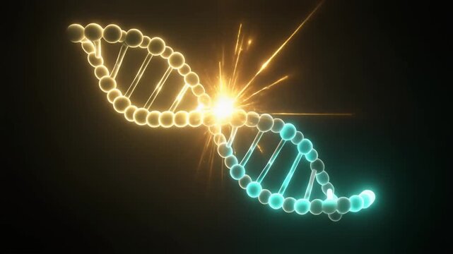 Glowing DNA Helix With Gene Editing Spark in Dark Lab