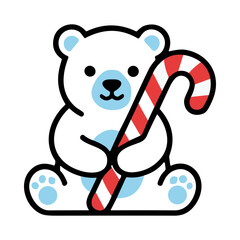 Fototapeta premium Cute Cartoon Polar Bear Holding a Candy Cane Christmas Decoration