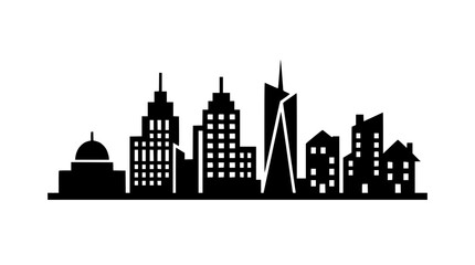 Obraz premium Monochromatic Cityscape Silhouette with Diverse Buildings